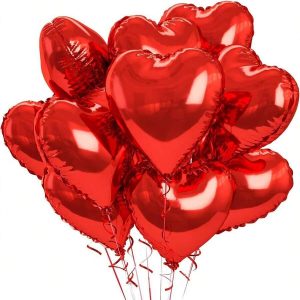 10 pièces, Ballons en aluminium en forme de cœur rouge shein