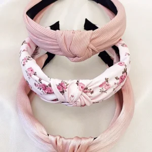 3 pièces/set Bandeau en tissu floral de couleur unie rose, bleu, vert mignon shein